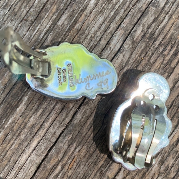 Navajo Emma Lincoln Turquoise/MOP Clip-on Earrings - Picture 8 of 9